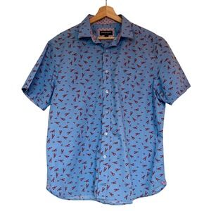 Johnston & Murphy Casual Lobster Button Shirt Size L Blue Red Yacht Summer Beach